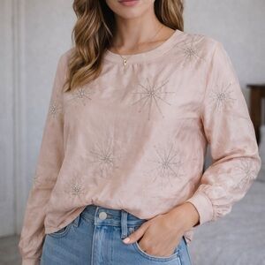 Zara Blush Pink Star-Beaded Long Sleeve Sweatshirt